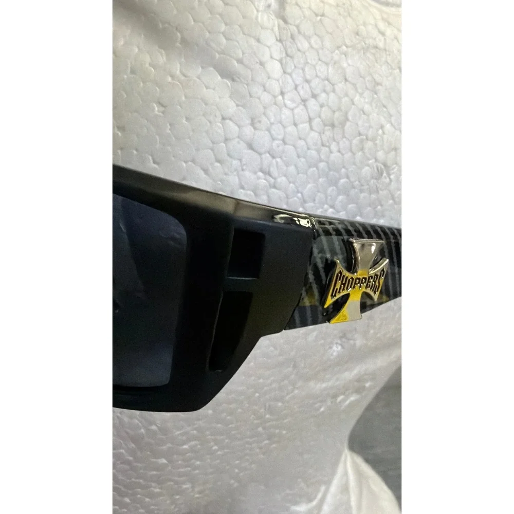 Choppers Sunglasses Mens OS Matte Black Wrap Around Carbon Fiber UV400 Biker